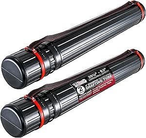 U.S. Art Supply Black Telescoping Drafting Tube (Pack of 2) - 4" Outside/3-3/4" Inside Diameter, Expands 30-1/4" to 52", Durable Protection with Shoulder Strap - Ideal for Posters, Blueprints, Art