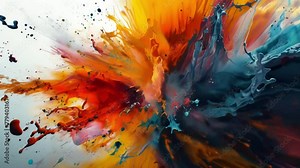 Splashes of intense color collide and blend creating a spectacular abstract masterpiece.