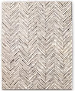 Premium Rectangular Rug Cowhide Leather Stylish Non Slip Chevron Patchwork Area Rug for Living Room,Home Décor and Entryway Floor Carpet (Beige-4 x 6 ft)