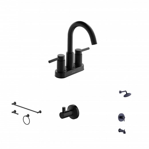 Glacier Bay Dorind Matte Black Bathroom Faucet, 3-Piece Hardware Set, Robe Hook, and Tub/Shower Faucet Combo - The Home Depot