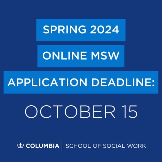 The last day to apply to our Spring 2024 online MSW program is coming up in just a couple of days!📅 Apply by the October 15 deadline to work towards a career that makes a positive impact in people's lives. https://bit.ly/3ZX4KcI #socialwork #socialworkstudent #MSW | Columbia University School of Social Work