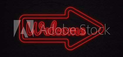 Neon sign style flashing Welcome title with arrow icon animation. welcome animated red neon. 4k Video