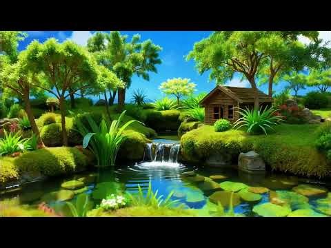 ☀️ Calm Green Forest Waterfall 💧 Relaxing Water Sounds for Sleep and Relaxation