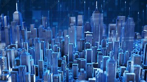 Digital technology city building, future high-tech city. Aerial view of the city, corporate publicity background video.