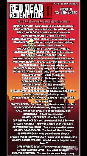 All rdr2 cheat codes #rdr2 #rdr2online #rdr2glitches