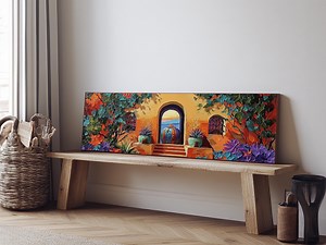 Spanish Courtyard Art, Terracotta Walls, Framed Canvas Print, Vibrant Southwest Decor, Patio Wall Art, Mediterranean Boho Style - Etsy