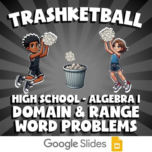 Domain & Range Word Problems TRASHKETBALL Math Game - No Prep Algebra 1 Review