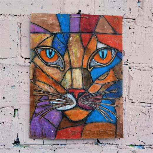 Leather Wall Art: Unique Cat Mask Sculpture (3D Handmade) - Etsy