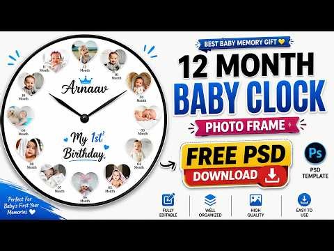 12 Month Baby Photo Frame Clock PSD Free Download