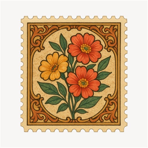 Download free image of Vintage floral postage stamp illustration. by Aum about background, border, frame, flowers, and cute 18472710