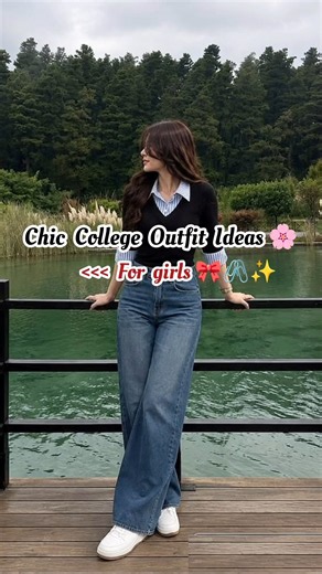 Chic College Outfit Ideas for Girls🌸✨Trendy Wide-Leg Jeans & Tops🔥#shorts #collegeoutfits #fashion