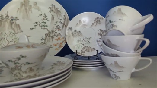 Vintage Noritake Melamine Dinnerware Set: Japanese Sansui Landscape - Etsy UK