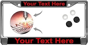 Custom Personalized Chrome-Plated Metal Laser Engraved Standard Size - Car/Automobile License Plate Frame with Free caps - Black/Red Text (Qty: 1 Frame)