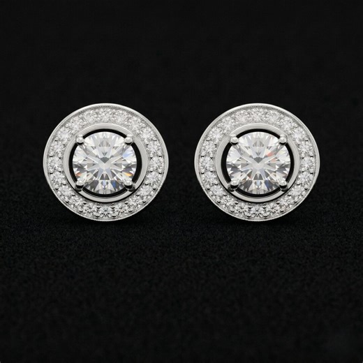 Round Diamond Double Halo Stud Earrings | 0.75 Carat Platinum Bridal Jewelry - Etsy