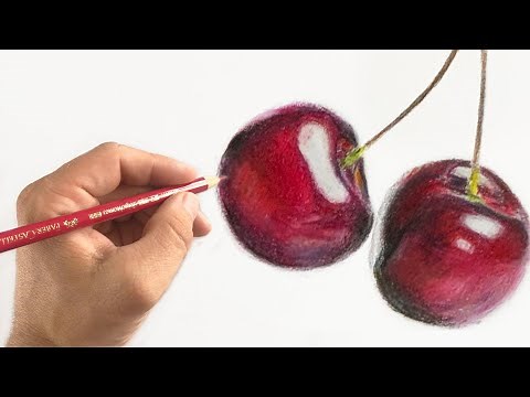 Kirschen Zeichnen mit Polychromos - Kirschen Zeichnen mit Buntstiften