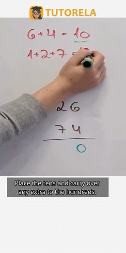 Solving 26 + 74: Easy Step-by-Step Vertical Addition #Math #ArithmeticOperations #VerticalAddition