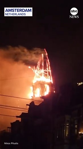 A massive blaze damaged a historic church in Amsterdam on New Year's Day. Video shows flames engulfing the Vondelkerk church. Nearby homes were evacuated as crews worked to put out the fire, according to Amsterdam Fire. https://abcnews.visitlink.me/UMexsq | ABC News