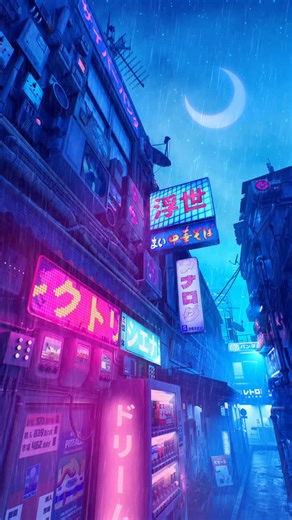 Andy Harbeck on Instagram: "ＣＹＢ Ξ Ｒ ＳＨ Λ ＤＯＷＳ 🌙🌃✨ A narrow alley lit up only by neon signs, a lone traveler walks past the empty stores under the awnings for temporary relief from the cold rain. Dawn begins to break behind the buildings and the sad realization that the night is coming to an end. The quietness is still the loudest entity awake at this hour but its strength is fading along with the darkness. #rain #rainsounds #nostalgia #rainasmr #soothingsounds #RelaxingRain #rain