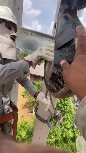 ⚡😱 How Linemen Install Massive Concrete Utility Poles with a Giant Crane! #Shorts