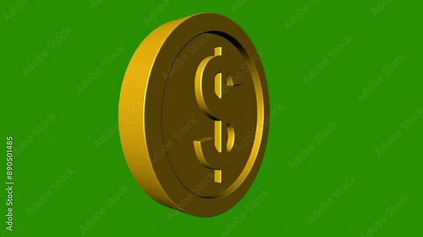 Spinning Dollar gold coin, green screen