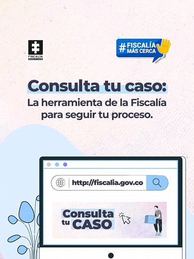 #FiscalíaMásCerca | La Fiscalía General de la Nación habilitó la herramienta ‘Consulta tu caso’, un módulo en línea que permite a cualquier ciudadano conocer el estado de su denuncia penal. A través del Número Único de Noticia Criminal, un código de 21 dígitos asignado a cada caso se accede a información detallada. Esta herramienta está disponible en www.fiscalia.gov.co.