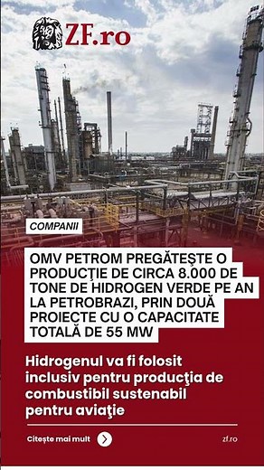 OMV Petrom pregăteşte o producţie de circa 8.000 de tone de hidrogen verde pe an la Petrobrazi