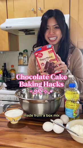 The only chocolate cake recipe you'll need. So simple and so moist and chocolatey. No one will know its from a boxed cake mix. Perfect for Valentine's Day or any holiday or just because. I won't judge if you made this for yourself. I like to enjoy with butter cream or whipped cream frosting. 💕 Ingredients~ 🎀 4 eggs 🎀 1/2 c milk 🎀 1 c sour cream 🎀 1 c neutral oil 🎀 1 tsp vanilla 🎀 1 pkg instant chocolate pudding mix 🎀 1 chocolate cake mix 🎀 Semisweet chocolate chips #cooking #baking #eas