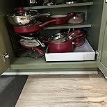 4pack Pull Out Under Sink Organizer – Expandable Sliding Cabinet Shelf for Kitchen, Bathroom, Pantry – Heavy Duty Metal Storage Rack for Cleaning Supplies and Bottles (White, 12.5-19.6 x 21 Inch)