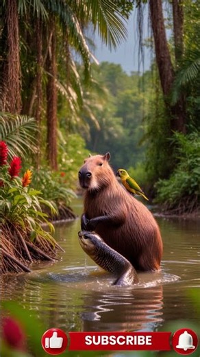 Unbelievable: Capybara Protects parrot🦜 Across the River Under Predator’s Anaconda🐍