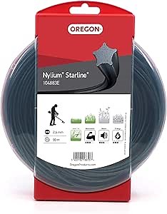 Oregon Nylium Star 2.4mm Strimmer Line, Trimmer Line Tackles Long Grass, Weeds, Edges & Thick Vegetation, Professional Heavy Duty Nylon Strimmer Wire, Fits Most Standard Models, 2.4mm x 90m (104883E)