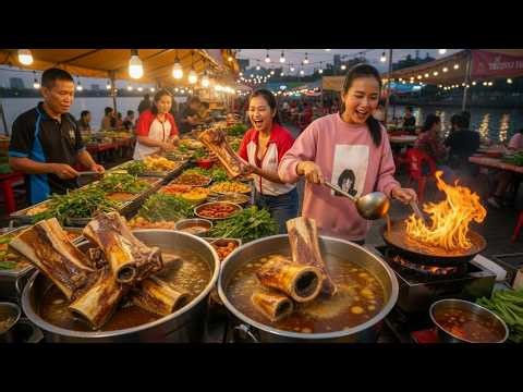 Huge Pot of Bone Soup! Traditional Cambodia Street Food | Grilled Meats, Seafood & Skewers