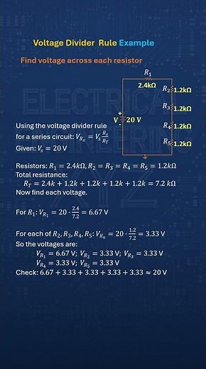 Voltage Divider Rule Example 6 | Find Voltage Across Each Resistor Fast #Shorts #Electronics