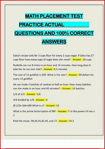 Math Placement Test Practice Actual Questions And 100 Correc video