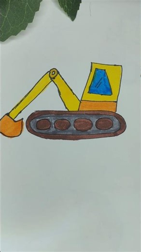 🚜 Excavator Draw & Color | Cute Digger for Kids #drawing #shorts