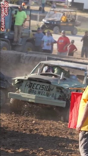 Derby driver gets yeeted around after a hard hit #demolitionderby #demoderby