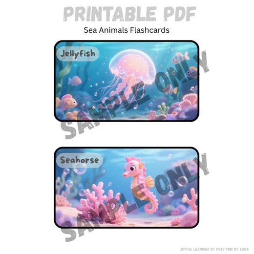 Sea Animals Flashcards + PNG Cutouts + Video | ESL Ocean Vocabulary for Kids