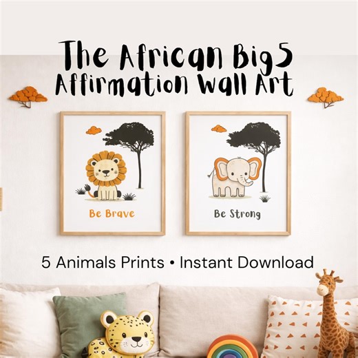 African Big 5 Animal Prints | Kids Safari Affirmation Wall Art (digital Download) - Etsy