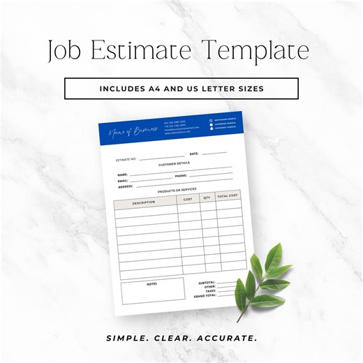 Job Estimate Template Canva, Editable Service Estimate Form for Small Business, Professional Client Quote - Etsy
