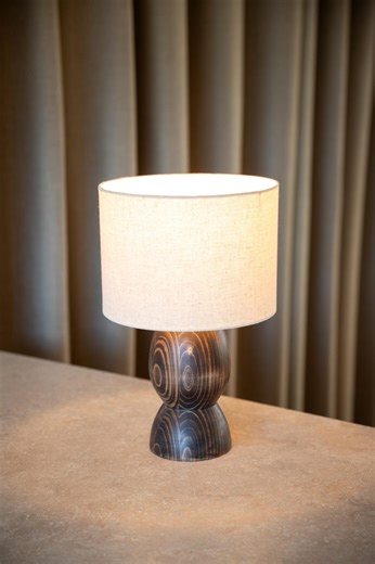 Modern Black Wood Table Lamp, Minimalist Turned Wood Bedside Light, Cute Round Nightstand Lamp, Small Wood Desk Lamp, Handcrafted Decor - Etsy