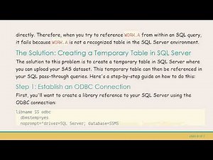How to Efficiently Query SSMS via SAS EG ODBC Connection Using WORK Data