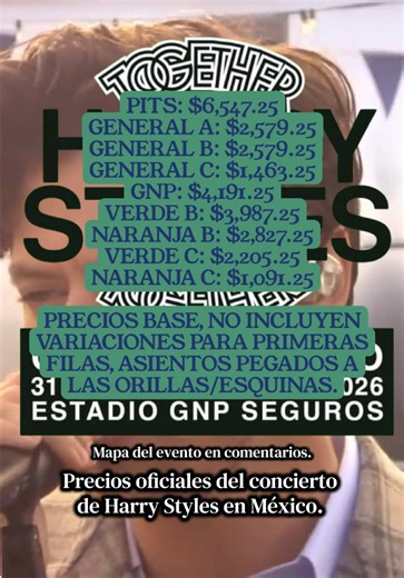 Respuesta a @Ailyn Precios oficiales del concierto de Harry Styles en México. #harrystyles #togethertogether #estadiognp #ticketmaster #harrystylesconcert