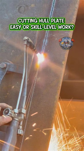 Beveling hull plate – precision work or just getting it done? #shipbuilding #hullplate