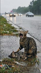 In Heavy Rain, a Mother Cat Cries Loudly on the Roadside for Her Kitten” | Dear Kitten