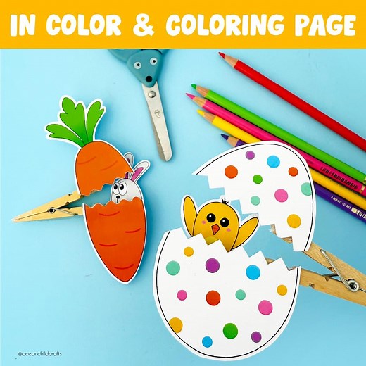 Easter Egg Surprise Craft Printable Color Cut and Glue Bunny Coloring Page Spring Template for Kids Simple and Fun Chick DIY Activity Easter - Etsy