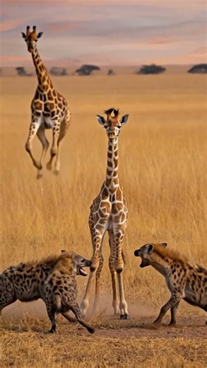 🦒 Giraffe’s flying kick vs hyenas!