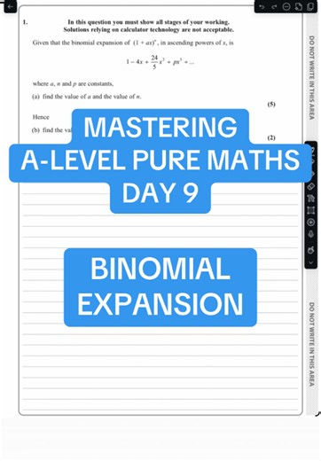 A-Level Pure Maths Day 9 - Binomial Expansion #alevel #maths #binomialexpansions #revision #exam