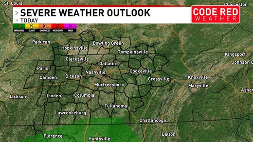 Storms moving into Middle Tennessee, severe weather risk remains low