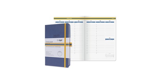 SIGEL L2702 - Wochenkalender Linescape 2027 (EN), ca. A5, Hardcover, blau/gelb