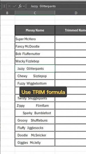 Trim Spaces Like a Pro! Excel's TRIM Function: One-Click Fix. #exceltricks