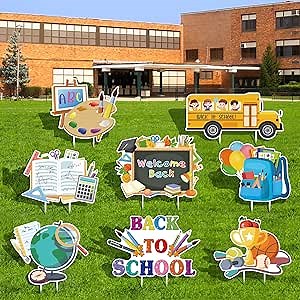 8pcs Back to School Yard Signs - First Day of School Yard Decorations Outdoor with Stakes Welcome Back to School Waterproof Yard Sign for Classroom Garden Lawn Decor